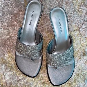 NWOT Silver Beaded Thong Sandals